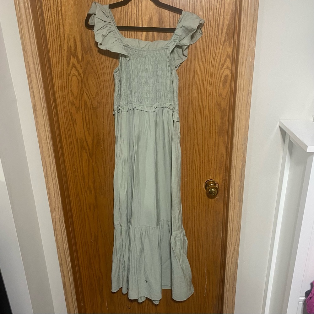 Beautiful sage green ruffle sleeve maxi dress